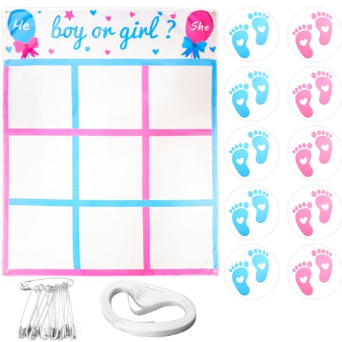 Gender Reveal Tic Tac Toe, Lustige Gender Reveal Ideen Gender Reveal Spiele Team Gender Reveal X und O Spiel Tic Tac Toe Partydekorationen Hintergrund für Jungen und Mädchen von NQEUEPN