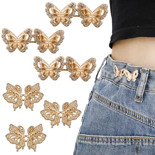 Hosenbundspanner, 6 Stück Verstellbare Schmetterlings-Jeansknöpfe Abnehmbare Jeansknöpfe Anstecknadel für Damen Ersatz für Lockere Jeans (Gold) von NQEUEPN