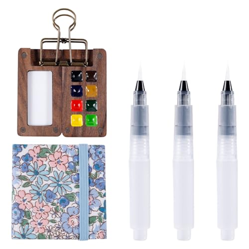 Mini Set, Holz 8 Gitter Mini Aquarell Palette Tragbare Skizzenbuch-Palette Mini Reise Aquarell Notizbuch Malstiften Clip für Aquarellmalerei von NQEUEPN