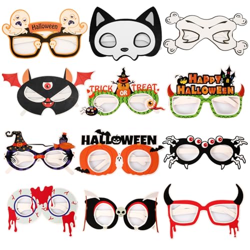 NQEUEPN 12stk Gruselige Halloween-Brillen, Neuheit Brillen für Feiertagspartys Totenkopf Spinne Horror-Papierbrillen Halloween-Partygeschenke für Kinder Brillendekoration Fotoautomaten-Requisiten von NQEUEPN