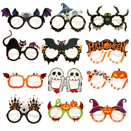 NQEUEPN 12stk Halloween-Brillen, 12 Stile Gruselige Papierbrillen Sortiert Partygeschenke Halloween-Kostümzubehör für Kinder Feiertagsparty-Dekorationen Foto-Requisiten Originelles Geschenk von NQEUEPN