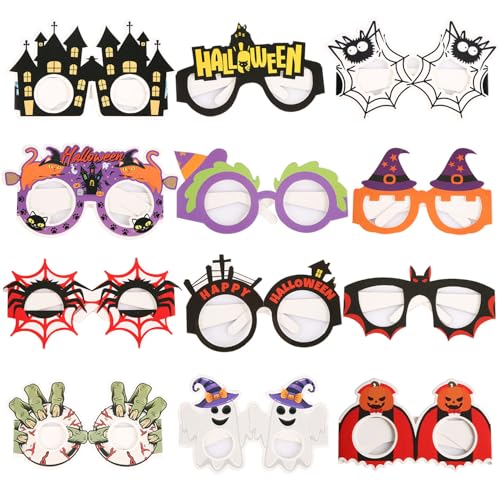 NQEUEPN 12stk Halloween Brillen, Lustige Papierbrillen Geister Fledermaus Spinnen Augapfel Neuheits Brillen für Halloween-Partygeschenke Cosplay-Zubehör Dekoration von NQEUEPN