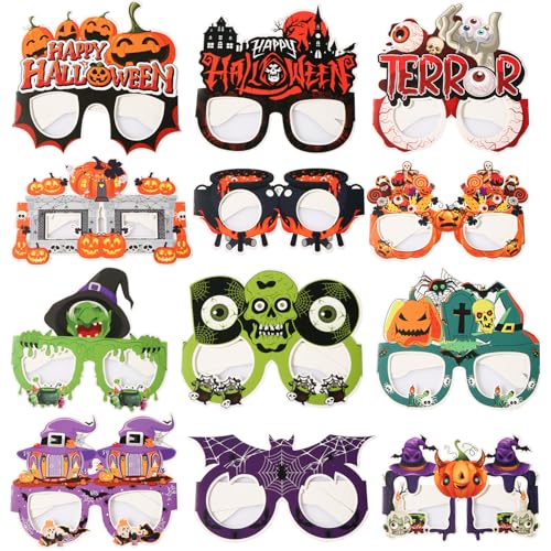 NQEUEPN 12stk Halloween Brillen, Papier Neuheiten Brille Geister Kürbis Fledermaus Augapfel Lustige Brille für Halloween-Partygeschenke Cosplay-Zubehör Dekoration (Typ 2) von NQEUEPN