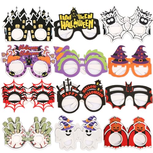 NQEUEPN 24stk Halloween Brillen, Lustige Papierbrillen Geister Fledermaus Spinnen Augapfel Neuheits Brille für Halloween-Partygeschenke Cosplay-Zubehör Dekoration von NQEUEPN