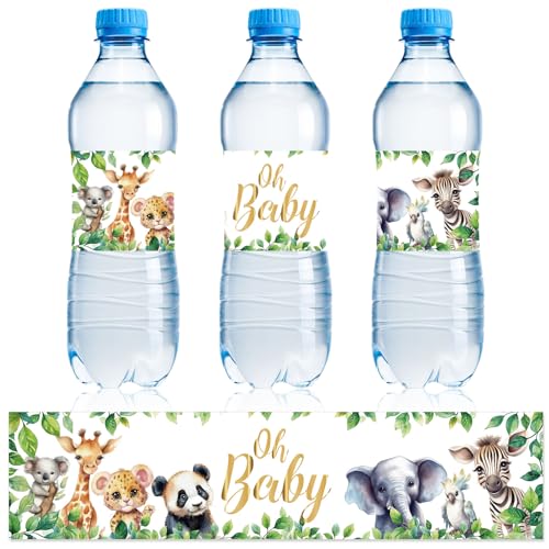 NQEUEPN 50 Stück Babyparty-Wasserflaschenetiketten, Wasserdichte Dekorative Wasserflaschenetiketten Wasserflaschenverpackungsaufkleber für Babyparty Partydekorationen (Tierstil) von NQEUEPN