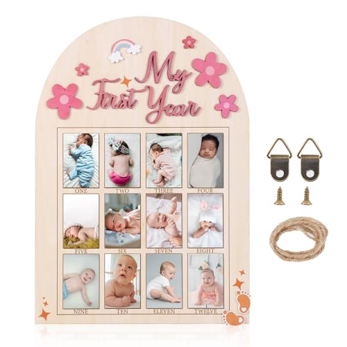 Bilderrahmen Mein Erstes Jahr, 3D Gänseblümchen Baby Meilensteintafel Holz Brett 12 Monats Bilderrahmen Baby für Neugeborene Kinderzimmer Dekoration von NQEUEPN