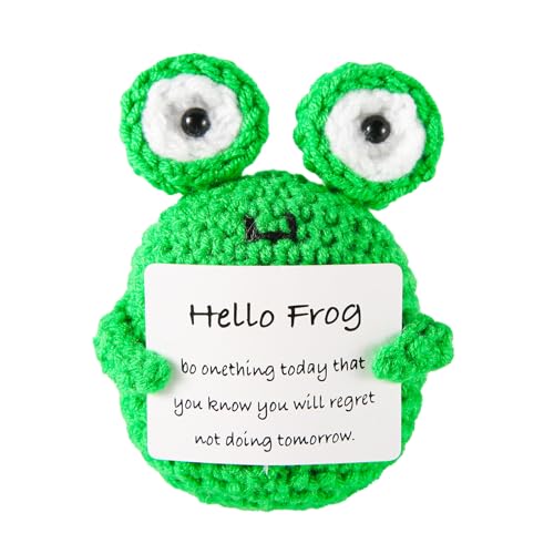 NQEUEPN Mini-Lustiger Positiver Frosch, 8 x 6 x 5 cm Frosch zur Emotionalen Unterstützung Strickfrosch-Spielzeug Süßes Häkelgeschenk zum Geburtstag Partydekoration Ermutigung von NQEUEPN