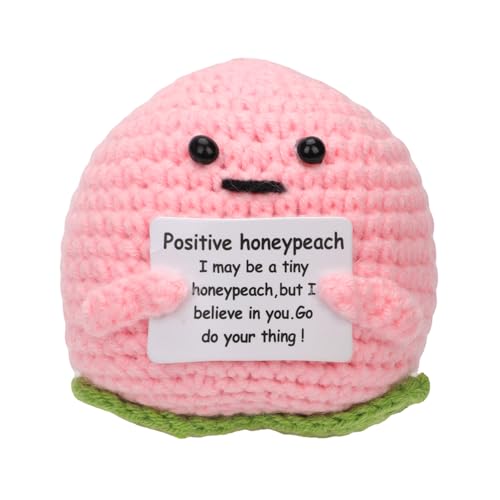 NQEUEPN Mini Lustiger Positiver Honeypeach, 6,5cm Handgefertigt Gestricktes Pfirsichspielzeug Kreativ Niedlich Häkelpuppe mit Positiver Karte für Freunde Geburtstag Geschenke Dekoration Ermutigung von NQEUEPN