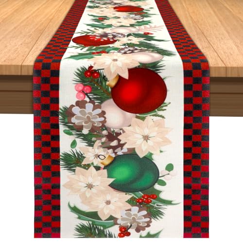 Weihnachtstischläufer, 33x180cm Karierte Tischdecke Weihnachts Tischdecke Weihnachtstischdecke für Dekoration der Küche im Ferienhaus (Rot und Schwarz Plaid) von NQEUEPN