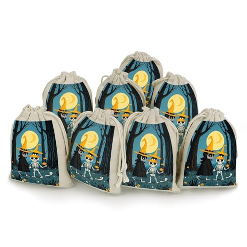 NQHJT 8 Stück The Skull Witch Baumwollbeutel mit Kordelzug, kleine Aufbewahrungstasche, wiederverwendbare Musselin-Tasche für Party, Hochzeit, Heimbedarf, Weihnachtsgeschenktasche von NQHJT