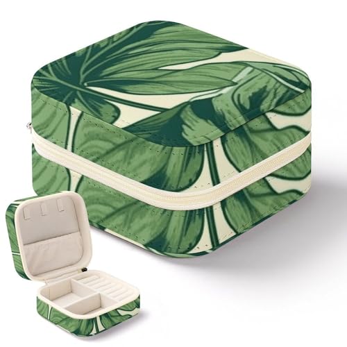 NQHJT Botanische Schmuckschatulle für Damen, PU-Leder, kleiner Schmuck-Organizer, tragbar, Schmuck-Aufbewahrungsbox für Ringe, Ohrringe, Halsketten, Mini-Schmuckkästchen von NQHJT