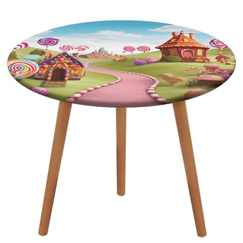 NQHJT Candy Land Runde Tischdecke mit Oxford-Tischdecke, wasserdicht, öldicht, schmutzabweisend, abwischbar, Tischdecke für runde Tische, 129 cm von NQHJT