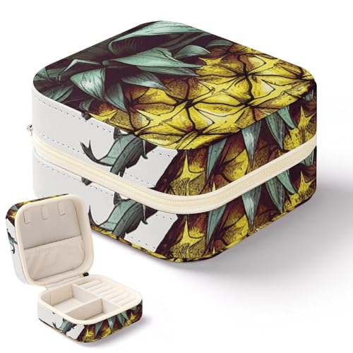 NQHJT Coole Schmuckschatulle mit Totenkopf-Ananas-Motiv für Damen, PU-Leder, kleiner Schmuck-Organizer, tragbare Präsentation, Schmuck-Aufbewahrungsbox für Ringe, Ohrringe, Halsketten, von NQHJT