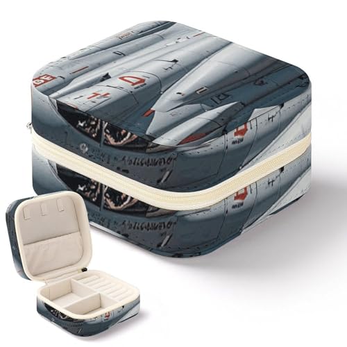 NQHJT Jet Fighter Schmuckschatulle für Damen, PU-Leder, kleiner Schmuck-Organizer, tragbare Präsentation, Schmuck-Aufbewahrungsbox für Ringe, Ohrringe, Halsketten, Mini-Schmuckkoffer von NQHJT