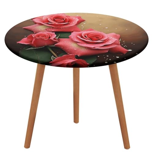 NQHJT Roses Runde Tischdecke mit Oxford-Tischdecke, wasserdicht, öldicht, schmutzabweisend, abwischbar, Tischdecke für runde Tische, 129 cm von NQHJT