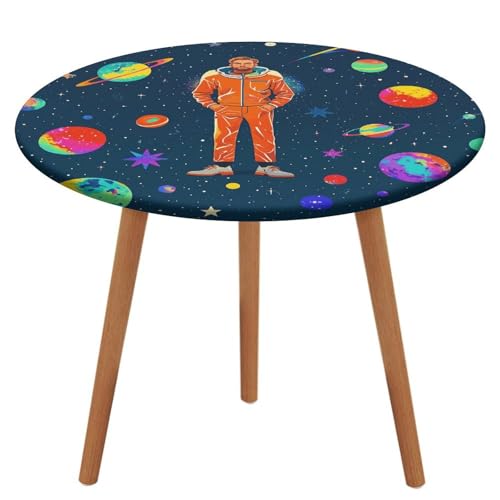 NQHJT Runde Tischdecke "Cool Man in Outer Space" mit Oxford-Tischdecke, wasserdicht, öldicht, schmutzabweisend, abwischbar, Tischdecke für runden Tisch, 129 cm von NQHJT