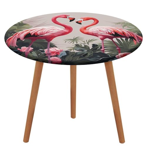 NQHJT Runde Tischdecke mit Flamingo-Vögeln auf Hintergrund, mit elastischer Oxford-Tischdecke, wasserdicht, öldicht, schmutzabweisend, abwischbar, Tischdecke für runden Tisch, 129 cm von NQHJT