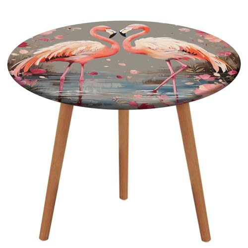 NQHJT Runde Tischdecke mit Flamingos und Blumen, Oxford-Tischdecke, wasserdicht, öldicht, schmutzabweisend, abwischbar, Tischdecke für runden Tisch, 129 cm von NQHJT