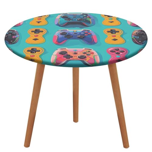 NQHJT Runde Tischdecke mit Gaming-Controller-Muster, mit Oxford-Tischdecke, wasserdicht, öldicht, schmutzabweisend, abwischbar, Tischdecke für runden Tisch, 129 cm von NQHJT