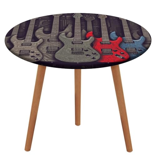 NQHJT Runde Tischdecke mit Gitarrenmuster, elastische Oxford-Tischdecke, wasserdicht, öldicht, schmutzabweisend, abwischbar, Tischdecke für runden Tisch, 130 cm von NQHJT