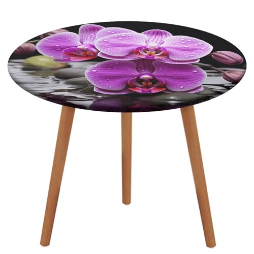 NQHJT Runde Tischdecke mit Oxford-Tischdecke, violette Orchidee, wasserdicht, öldicht, schmutzabweisend, abwischbar, Tischdecke für runde Tische, 130 cm von NQHJT