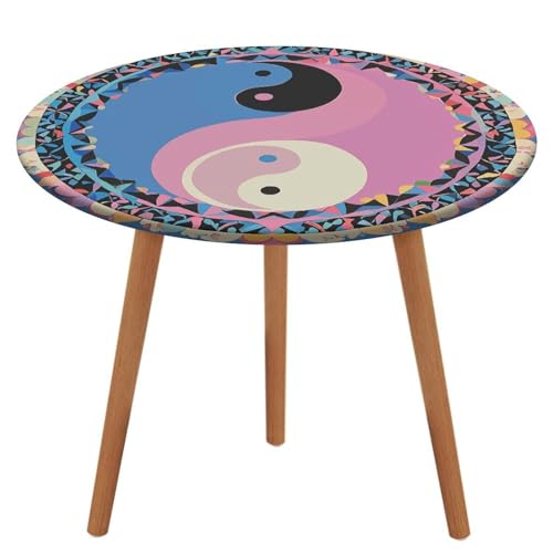 NQHJT Runde Tischdecke mit Yin-Yang-Muster, Oxford-Tischdecke, wasserdicht, öldicht, schmutzabweisend, abwischbar, Tischdecke für runde Tische, 129 cm von NQHJT