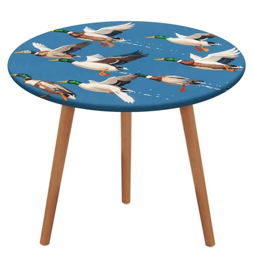 NQHJT Runde Tischdecke mit fliegenden wilden Enten, mit elastischer Oxford-Tischdecke, wasserdicht, öldicht, schmutzabweisend, abwischbar, Tischdecke für runden Tisch, 129 cm von NQHJT