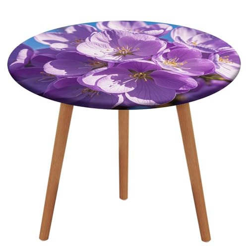 NQHJT Runde Tischdecke mit violetten Blüten, Oxford-Tischdecke, wasserdicht, öldicht, schmutzabweisend, abwischbar, Tischdecke für runden Tisch, 130 cm von NQHJT