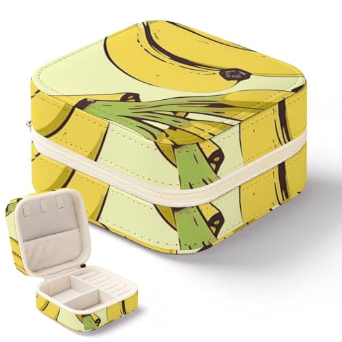 NQHJT Schmuckkästchen mit Bananen-Druck für Damen, PU-Leder, kleiner Schmuck-Organizer, tragbare Präsentation, Schmuck-Aufbewahrungsbox für Ringe, Ohrringe, Halsketten, Mini-Schmuckschatulle von NQHJT