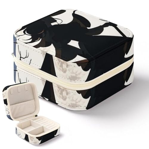 NQHJT Schmuckschatulle mit Hexen-Silhouette für Damen, PU-Leder, kleiner Schmuck-Organizer, tragbare Präsentation, Schmuck-Aufbewahrungsbox für Ringe, Ohrringe, Halsketten, Mini-Schmuckschatulle von NQHJT