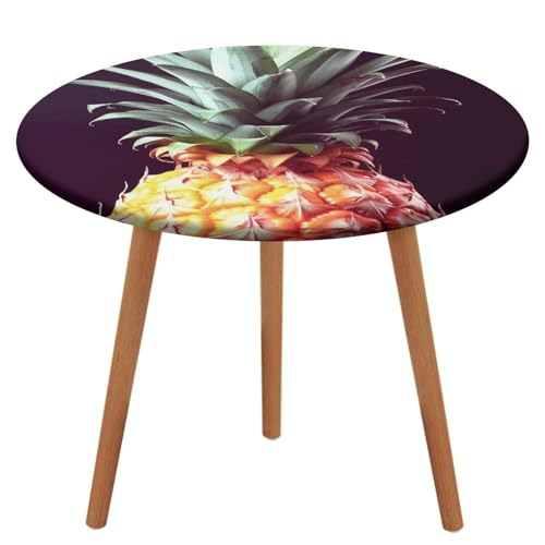 NQHJT Schöne Ananas-Tischdecke mit elastischer Oxford-Tischdecke, wasserdicht, öldicht, schmutzabweisend, abwischbar, Tischdecke für runde Tische, 129 cm von NQHJT