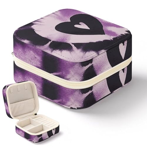 NQHJT Violette Batik-Schmuckschatulle für Damen, PU-Leder, kleiner Schmuck-Organizer, tragbare Präsentation, Schmuck-Aufbewahrungsbox für Ringe, Ohrringe, Halsketten, Mini-Schmuckkoffer von NQHJT