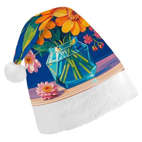 NQHJT Weihnachtsmütze, Blume, Diamantgemälde, Weihnachtsmannmütze für Erwachsene, Samt, klassische Weihnachtsmütze für Weihnachten, Neujahr, Party, Kopfbedeckung von NQHJT