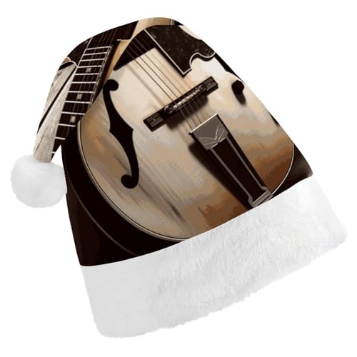 NQHJT Weihnachtsmütze, Gitarre, Bilder, Weihnachtsmannmütze für Erwachsene, Samt, klassische Weihnachtsmütze für Weihnachten, Neujahr, Party, Kopfbedeckung von NQHJT