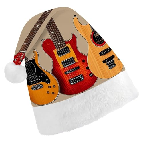 NQHJT Weihnachtsmütze, Gitarren, Standard-Skala, Weihnachtsmannmütze für Erwachsene, Samt, klassische Weihnachtsmütze für Weihnachten, Neujahr, Party, Kopfbedeckung von NQHJT