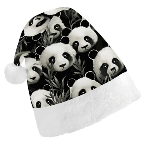 NQHJT Weihnachtsmütze, Panda-Grafik, schwarz-weiß, Weihnachtsmannmütze für Erwachsene, Samt, klassische Weihnachtsmütze für Weihnachten, Neujahr, Party, Kopfbedeckung von NQHJT