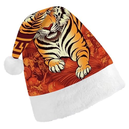 NQHJT Weihnachtsmütze, Wohlstand im Jahr des Tigers, Weihnachtsmannmütze für Erwachsene, Samt, klassische Weihnachtsmütze für Weihnachten, Neujahr, Party, Kopfbedeckung von NQHJT