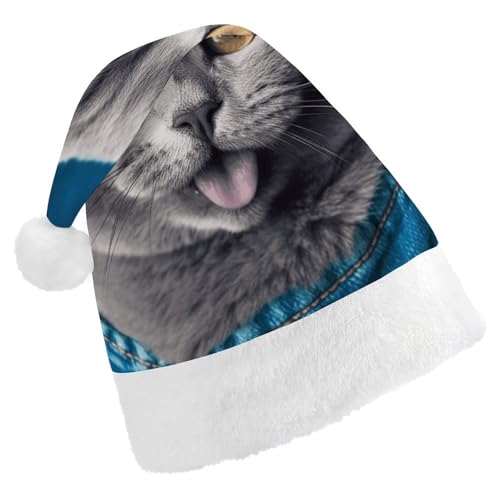 NQHJT Weihnachtsmütze, blaue Katze, Weihnachtsmannmütze für Erwachsene, Samt, klassische Weihnachtsmütze für Weihnachten, Neujahr, Party, Kopfbedeckung von NQHJT