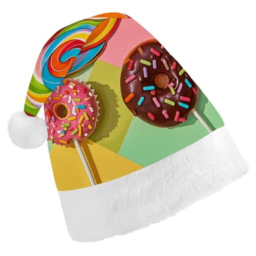 NQHJT Weihnachtsmütze, bunt, süßer Donut-Weihnachtsmannhut für Erwachsene, Samt, klassische Weihnachtsmütze für Weihnachten, Neujahr, Party, Kopfbedeckung von NQHJT