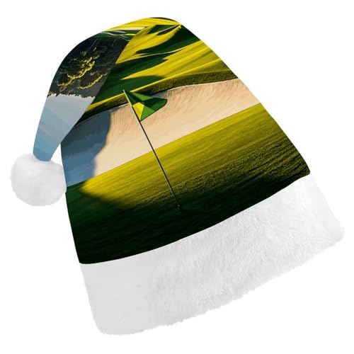 NQHJT Weihnachtsmütze, grüner Golfplatz, Weihnachtsmannmütze für Erwachsene, Samt, klassische Weihnachtsmütze für Weihnachten, Neujahr, Party, Kopfbedeckung von NQHJT