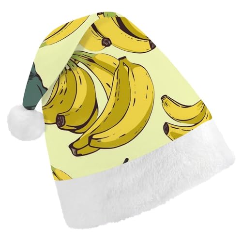 NQHJT Weihnachtsmütze mit Bananen-Druck, Weihnachtsmannmütze für Erwachsene, Samt, klassische Weihnachtsmütze für Weihnachten, Neujahr, Party, Kopfbedeckung von NQHJT