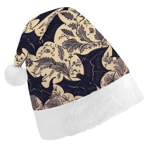 NQHJT Weihnachtsmütze mit Fledermaus-Druck, Weihnachtsmannmütze für Erwachsene, Samt, klassische Weihnachtsmütze für Weihnachten, Neujahr, Party, Kopfbedeckung von NQHJT