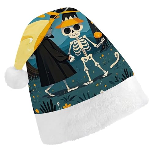 NQHJT Weihnachtsmütze mit Totenkopf-Hexe, Weihnachtsmannmütze für Erwachsene, Samt, klassische Weihnachtsmütze für Weihnachten, Neujahr, Party, Kopfbedeckung von NQHJT