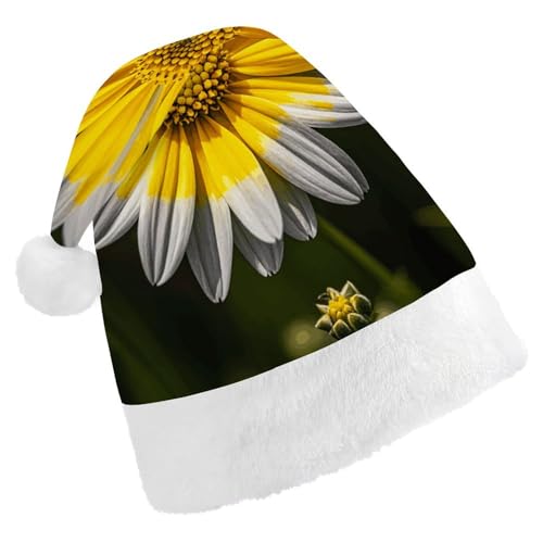 NQHJT Weihnachtsmütze mit gelb-grauer Blume, Weihnachtsmannmütze für Erwachsene, Samt, klassische Weihnachtsmütze für Weihnachten, Neujahr, Party, Kopfbedeckung von NQHJT