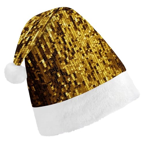 NQHJT Weihnachtsmütze mit goldfarbenen Pailletten, glitzernde Weihnachtsmütze für Erwachsene, Samt, klassische Weihnachtsmütze für Weihnachten, Neujahr, Party, Kopfbedeckung von NQHJT