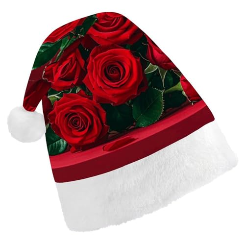 NQHJT Weihnachtsmütze mit roten und Rosen, Weihnachtsmannmütze für Erwachsene, Samt, klassische Weihnachtsmütze für Weihnachten, Neujahr, Party, Kopfbedeckung von NQHJT