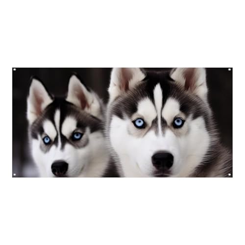 Große Banner, personalisiertes Banner, Husky-Hund, Partyschilder, Hof, blanko, Banner, 300D Polyester, Banner, Schild, Geburtstagsbanner für Party-Dekoration, Hintergrundbanner von NQLYUT