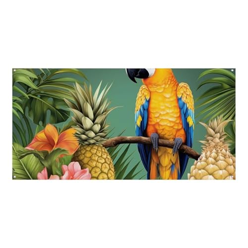 Große Banner, personalisiertes Banner, Sommer, Papagei, Ananas, Vogel, Partyschilder, Hof, blanko, Banner, 300D Polyester, Banner, Schild, Geburtstagsbanner, Flagge für Party-Dekoration, von NQLYUT