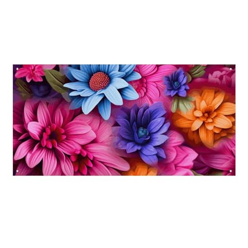 Große Banner, personalisiertes Banner, farbige Blumen, Partyschilder, Hof, blanko, Banner, 300D Polyester, Banner, Schild, Geburtstagsbanner, Flagge für Party-Dekoration, Hintergrundbanner von NQLYUT