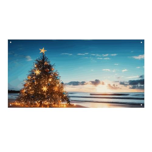 Große Banner, personalisiertes Banner mit Weihnachtsbaum am Strand, Partyschilder, Hof, blanko, Banner, 300D Polyester, Banner, Schild, Geburtstagsbanner, Flagge für Party-Dekoration, von NQLYUT